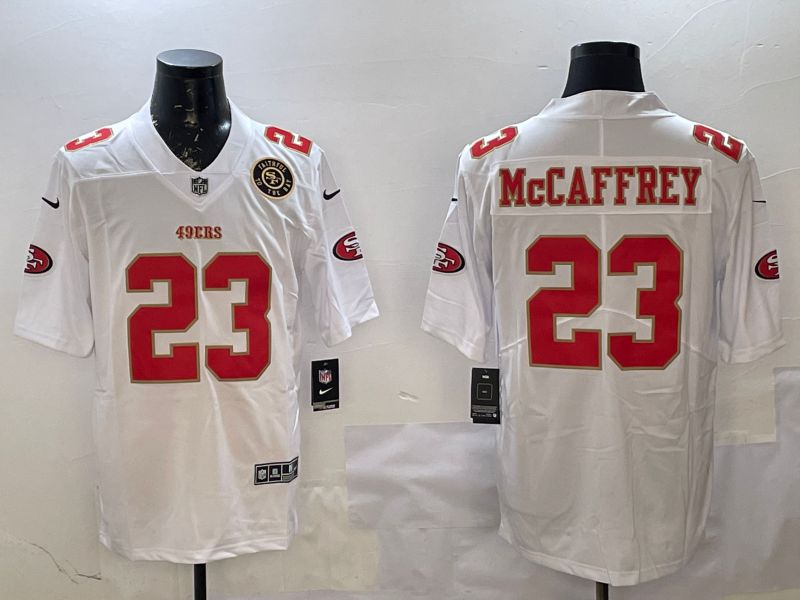 Men San Francisco 49ers #23 Mccaffrey White gold Fashion 2025 Nike Limited NFL Jersey style 4->san francisco 49ers->NFL Jersey